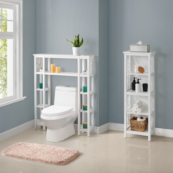 Alaterre Furniture Coventry Over Toilet Open Shelving Unit with Left and Right Side Shelves, Bath Tall Storage Shelf ANCT724WH - main